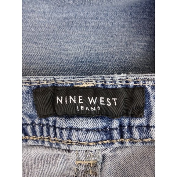 Nine West Metallic Embroidered Thick Stitched Studded Distressed Jeans 14/31 - Picture 7 of 8